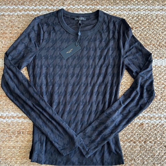rag & bone Tops - Rag & Bone NWT Valencia Houndstooth Long Sleeve Tee Black Size M
